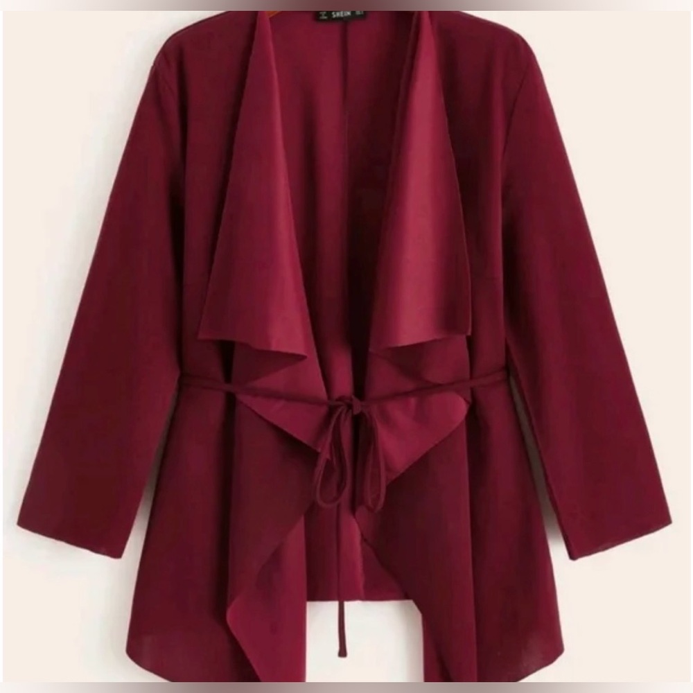 Elegant Relaxed Stretch Wrap Jacket Cardigan W/Belt Sz M6 Wine Long Sleeve #3